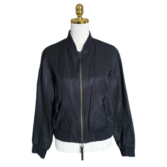 VINCE Classic Sleek Linen Blend Cropped Black Bomber Jacket Womens Size S - Picture 6 of 12